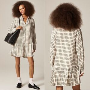 J. Crew New Amelia Elegant Cream Patterned Shirt Dress NWT Size XL Foulard Print